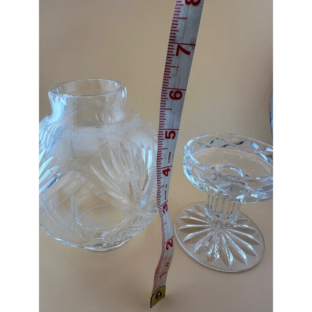 Vintage Christmas Cut Etched Glass Crystal Fairy Lamp Hurricane Candle Holder